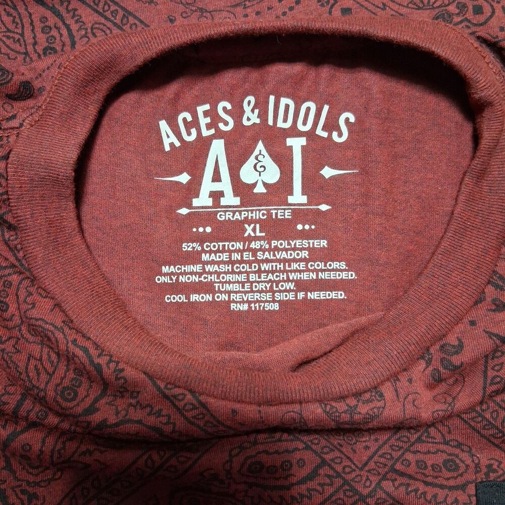 Aces & Idols Graphic T Shirt Mens XL Red Paisley Print Pocket Short Sleeve - Picture 3 of 5